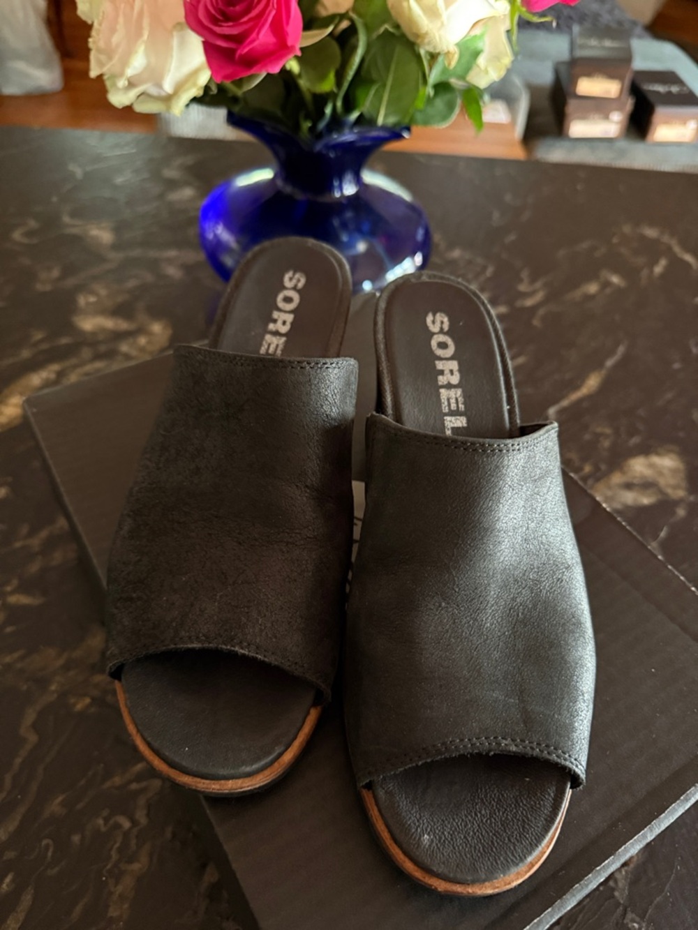 Sorel Black Open-Toe Slide Mules